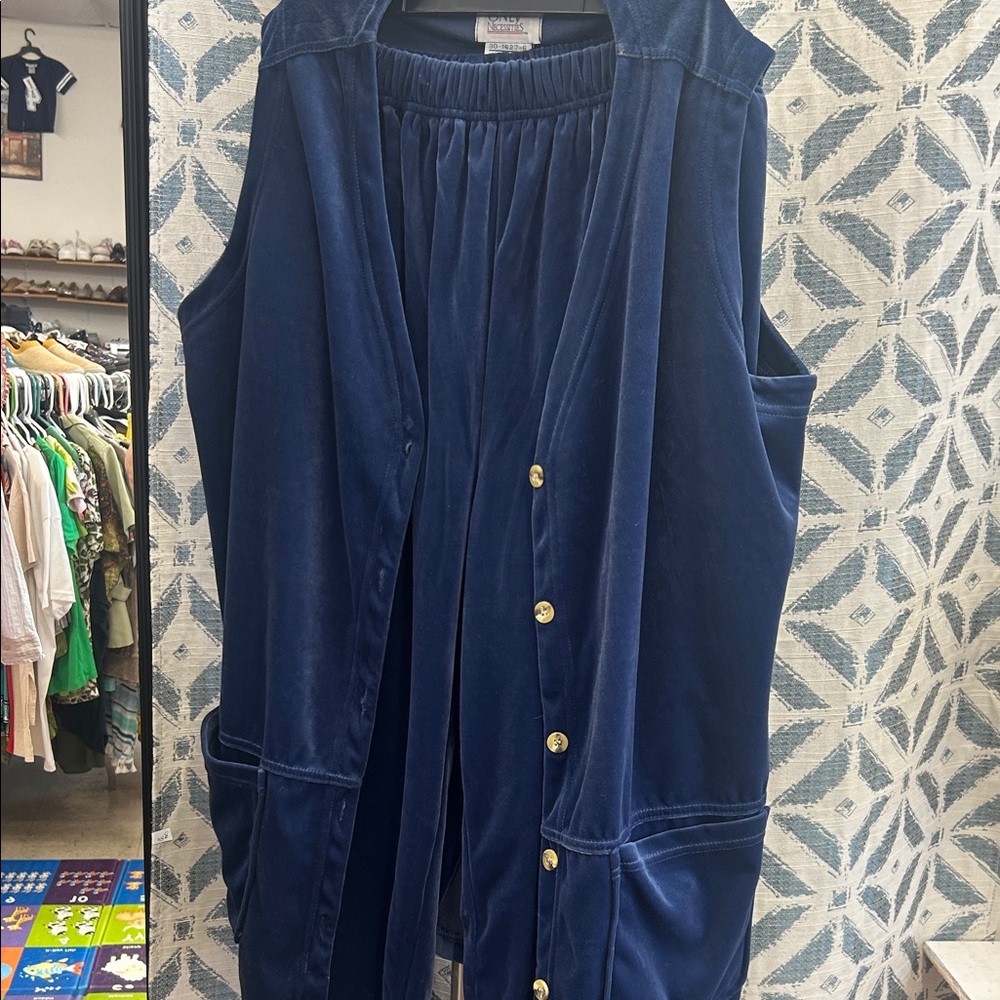 Blue Velvet Sleeveless 2Pcs set pants vest